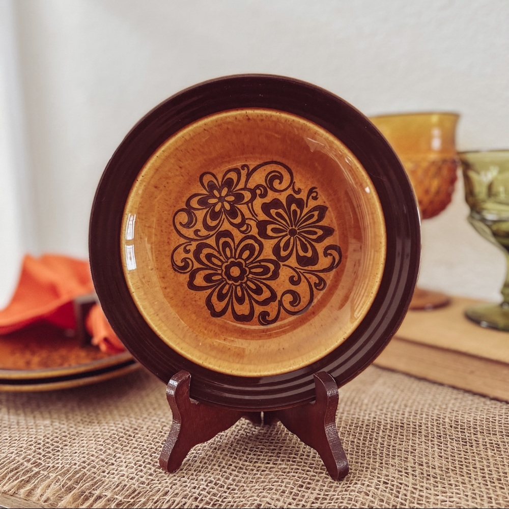 Vintage 1970's Andre Ponche Retro Flower Decostone Salad Plate Set of 3